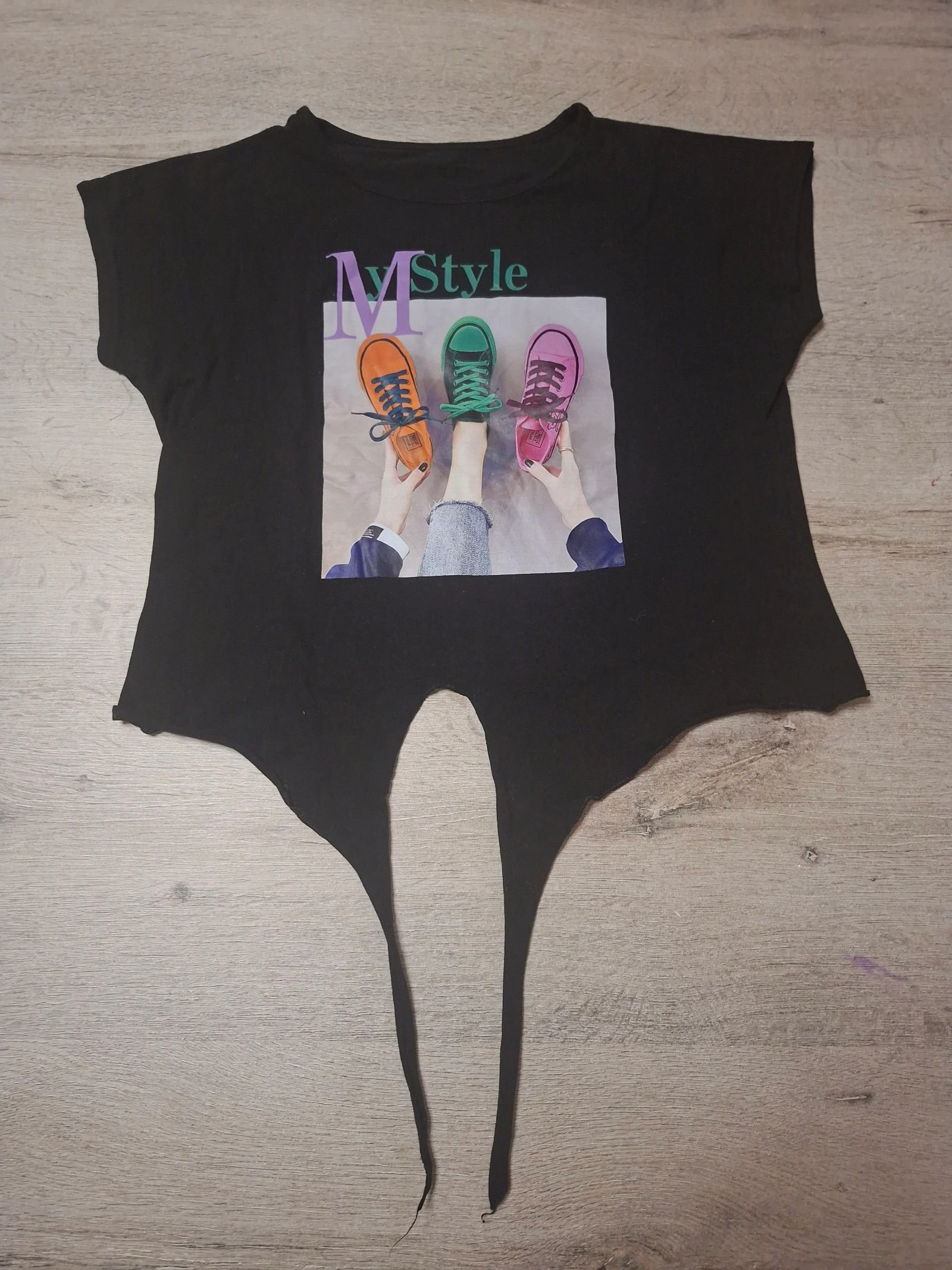 🌷F2-05🌷Camiseta preta com nó My Style – Tamanho P – Casual & moderna🌷 – photo 2